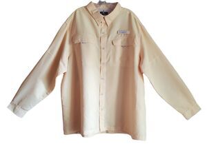 HABIT Men's 2XL Shirt UV Protection Button Up Roll Tab Long Sleeve Yellow 56"